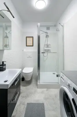 a bathroom with a shower and a toilet and a sink at Spacious oasis in the center in Kraków
