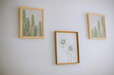 two framed drawings of flowers on a wall at Kraków Modern Apartment | 6 Guests, Parking/Tram in Kraków