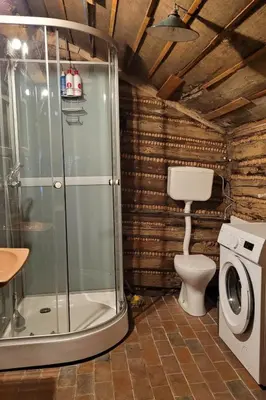 a bathroom with a shower and a toilet at Holiday Home mit Wasserblick by Interhome in Kraków