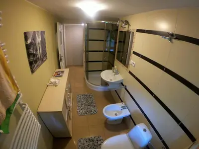 a small bathroom with a sink and a toilet at Przytulny pokój z łazienką Cosy Room with Bathroom in Rabka