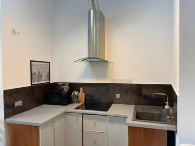 a kitchen with a sink and a stove at Stylish 1BR for 4 in Old Town - Main Square in Kraków