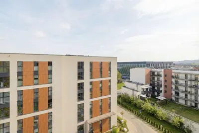 an aerial view of buildings in a city at Stylowy Apartament z Parkingiem & Balkonem, Blisko Wisły by Noclegi Renters in Kraków