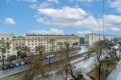 a view of a city with buildings and a street at Nowa Huta Standard Apartment by BookingHost in Kraków