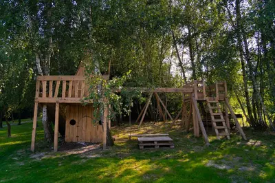 a building with lights on it at night at Moon Glamping