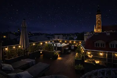 an overhead view of a city with buildings at Old Town Apartment with Private Rooftop Jacuzzi and the Sky Views ! Balcony AC WiFi Parking in Kraków