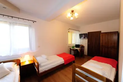 a bedroom with two beds and a window at Willa Julia in Kraków