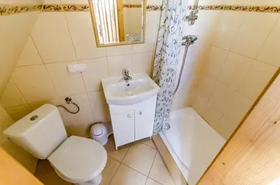 a bathroom with a toilet and a sink and a tub at Agroturystyka Sarenka in Podsarnie
