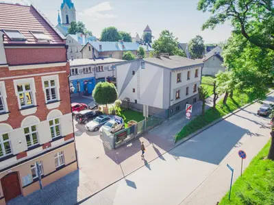 an overhead view of a city street with buildings at Apartament Franka in Oświęcim