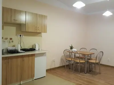 a kitchen with a table and chairs in a room at Pokoje Gościnne Centrum in Kraków