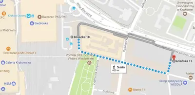 a map showing the location of akiryu mosque at Pokoje Gościnne Centrum in Kraków