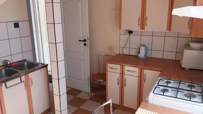 a small kitchen with a sink and a stove at Antares noclegi u Basi in Młoszowa