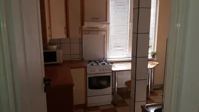a small kitchen with a stove and a refrigerator at Antares noclegi u Basi in Młoszowa