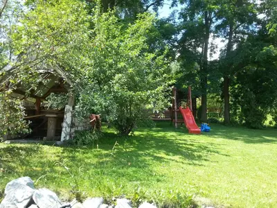 a yard with a playground and a tree at Agroturystyka Zagroda in Podobin