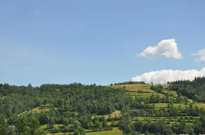 a view of a mountain with trees and clouds at Agroturystyka Zagroda in Podobin