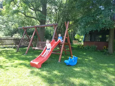 two young boys playing on a playground at Agroturystyka Zagroda in Podobin