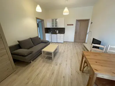 a bathroom with a shower and a toilet and a sink at Apartamenty w Rynku in Rabka