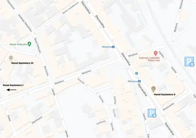 a map showing the approximate location of the crash site at Hotel Kazimierz III in Kraków