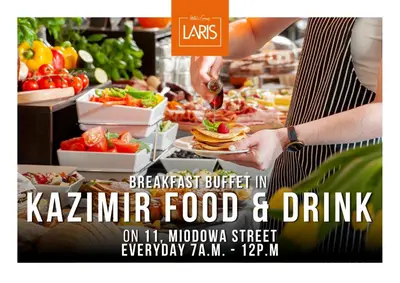 a flyer for a restaurant with a person preparing food at Aparthotel Globus Self-Check in in Kraków