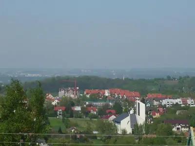 a town with houses and trees in a city at ZłotyOgród in Wieliczka