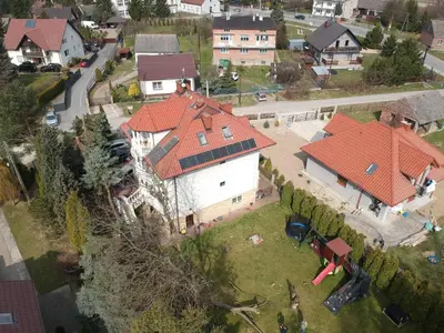 an overhead view of a house with red roofs at Apartamenty Nad Wisłą in Skawina