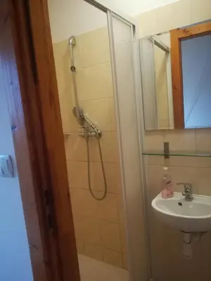 a bathroom with a shower and a sink at Zawoja Pod Grapą in Zawoja