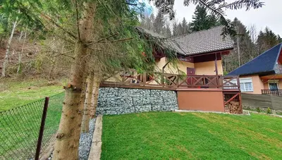 a house with a fence and a tree in the yard at Zawoja Chaty Górskie D4 in Zawoja