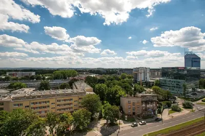 an aerial view of a city with buildings at Studio Aleja Pokoju II in Kraków