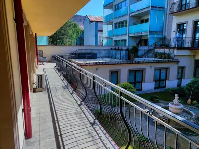 a view of a balcony of a building at Kings City - Skawińska Apartment in Kraków