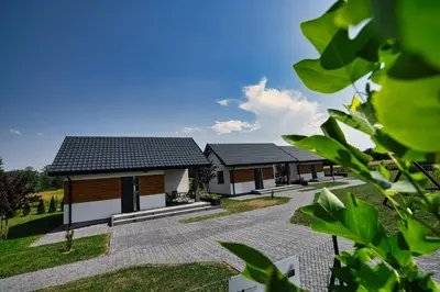 a row of houses with a pathway in front at Apartamenty i Domki u Basi in Zator