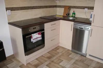 a kitchen with a stove and a sink at Apartment Wielicka Cracow in Kraków