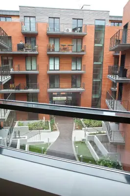 a view from a window of an apartment building at Angel City MARCO in Kraków