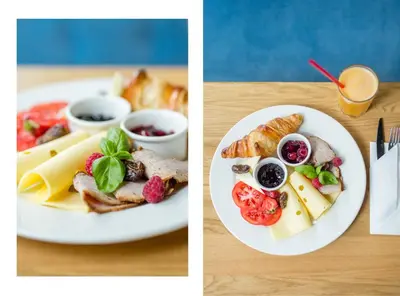 two pictures of a plate of food on a table at Przy Mocaku II in Kraków