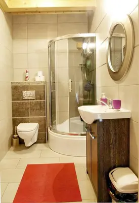 a bathroom with a shower and a toilet and a sink at Chata wsród Malw in Wilkowisko