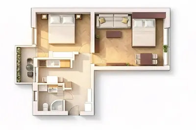 aometric view of a floor plan of a apartment at Apartment Katamaran in Kraków
