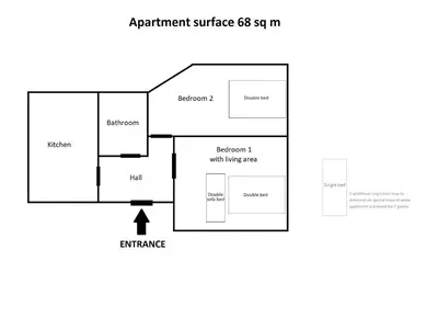 a block diagram of the apartment surface srm at Kraków Old Town 2 bedroom royal apartment in Kraków