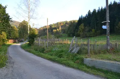 a dirt road with a fence on the side of the road at Agroturystyka Oblica in Zawoja