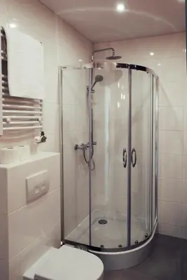 a bathroom with a shower with a toilet and a sink at Cracovia in Kraków