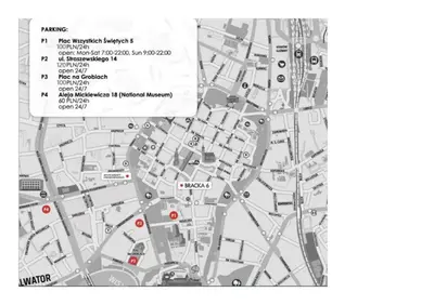 a map of a city with red dots at Apartamenty Straszewskiego in Kraków