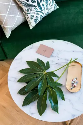 a plate with a green plant on a table at P&J Luxury Apartments in Kraków