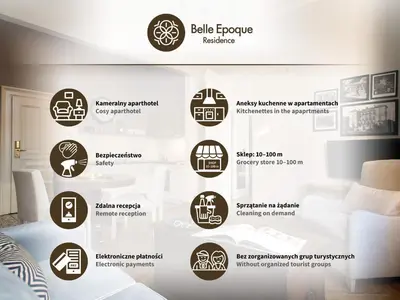 a poster for a bed shop with stickers on the wall at Belle Epoque Residence in Kraków