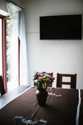 a vase of flowers sitting on top of a table at Willa Zacisze - Apartament dwupoziomowy in Kalwaria Zebrzydowska