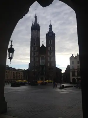 a view of a building with two tall towers at Angel's studio - Jewish Quarter, Old Town (AirCon) in Kraków
