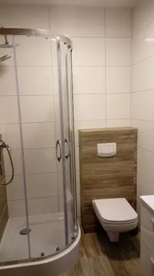 a bathroom with a shower and a toilet in it at Leo House in Gaj