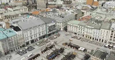 an overhead view of a city with buildings at Main Market Square Apartments in Kraków