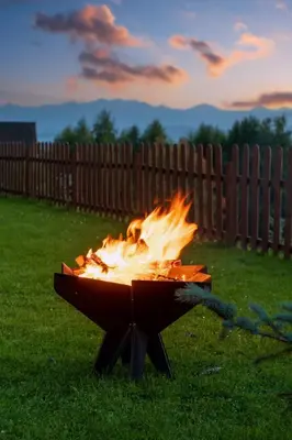 a fire pit in the grass in a yard at Apartament Blisko Słońca - Jacuzzi na wyłączność in Nowy Targ