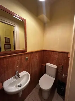 a bathroom with a toilet and a sink and a mirror at Royal in Kraków