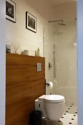 a bathroom with a toilet and a shower at Grey Apartments Kościuszko in Kraków