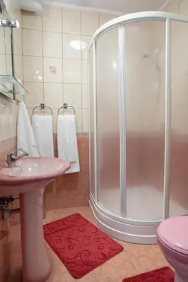 a bathroom with a shower and a sink and a toilet at Hotel Góralski Raj in Nowy Targ