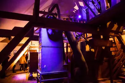 an overhead view of a building with purple lights at Nasz Młyn in Sufczyn