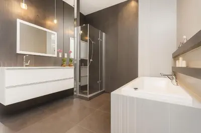 a bathroom with a shower and a sink and a tub at Divon Luxury Apartments by Wawel Castle in Kraków